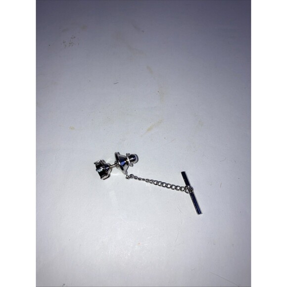 Vintage Black Stone Tie Tack Lapel Pin Style Suit Accessory Minimalist Silver - Picture 3 of 4